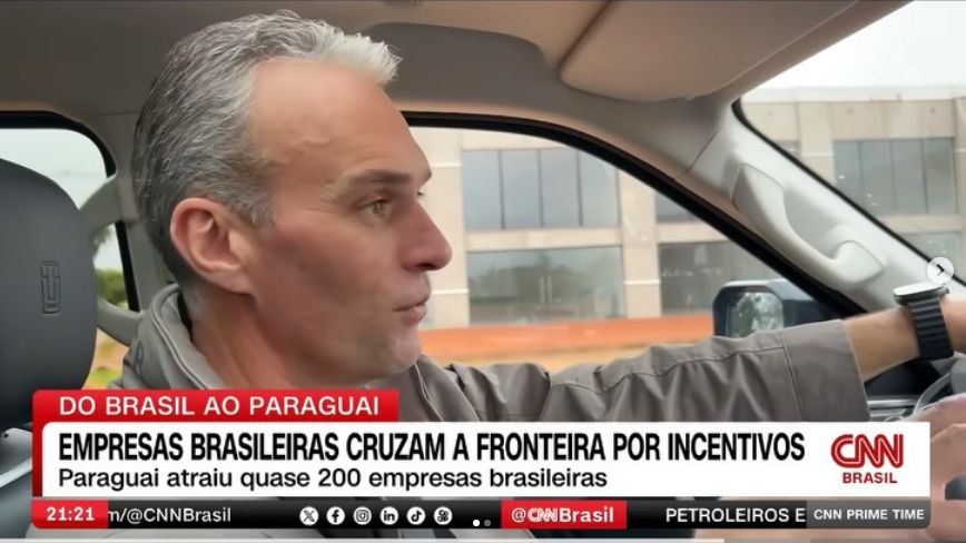 Jonathan during his participation in a CNN Brasil report on Brazilian companies seeking investments in Paraguay
